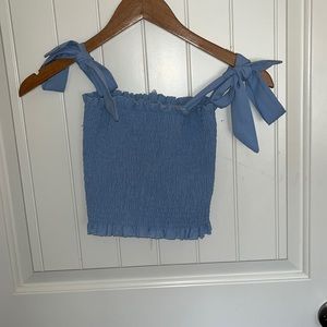Blue Cinched Top with Adjustable Bow Straps